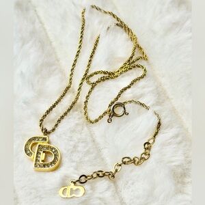 Christian DiorVintage Crystal CD Logo Pendant Necklace